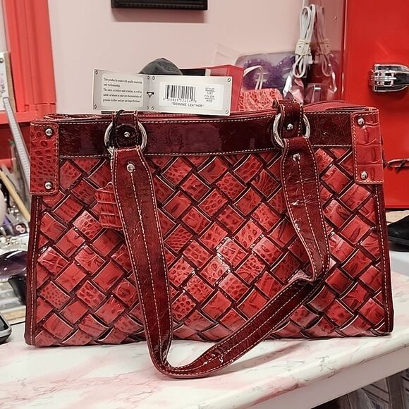 VINTAGE M.C. Red Woven And Aligator Embossed Patent Leather Bag NWT - Picture 1 of 10